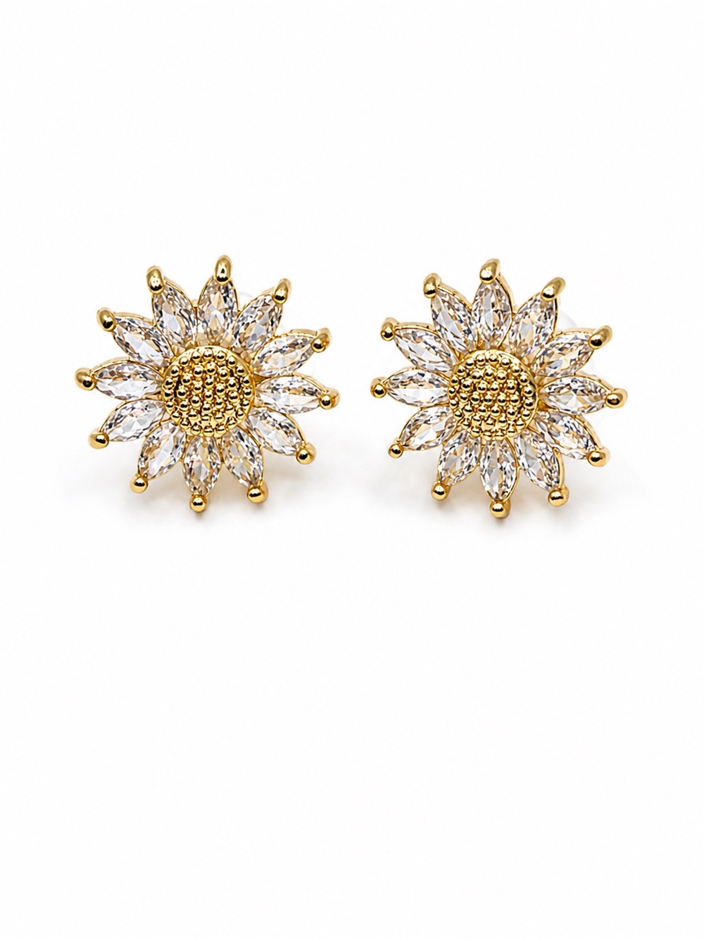 Gold Daisy Crystal Stud Earrings - Women Jewelry
